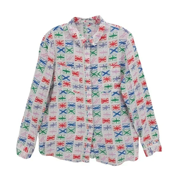 BODEN 100% Linen Button Up Shirt Long Sleeve Colorful Geometric Pattern US 8R - Picture 2 of 8